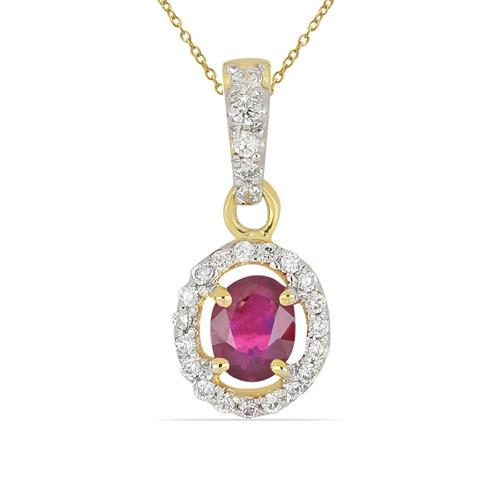 BUY 14K GOLD NATURAL GLASS FILLED RUBY GEMSTONE HALO PENDANT